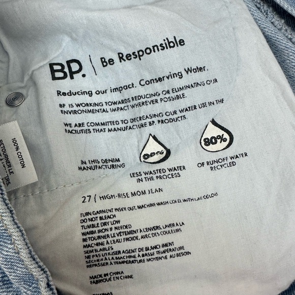 BP Jeans Nordstrom Women’s 27 Responsible Cotton High Rise Button Fly Mom Jeans - Picture 7 of 13